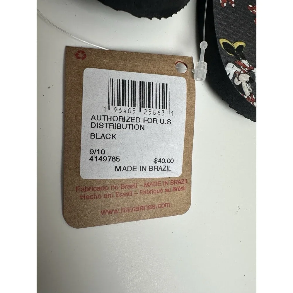 Havaianas Minnie Mouse Flip Flops Women’s 9/10 Metal Bow Charms Black Disney NWT - Picture 5 of 5